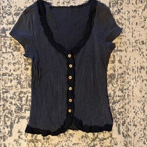 Women's Button-Up Lace Trim Top